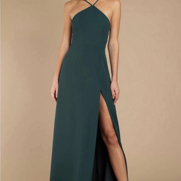 Event dress by Tobi. Floor length, forest green with high slit & lace up back. - Picture 7 of 7